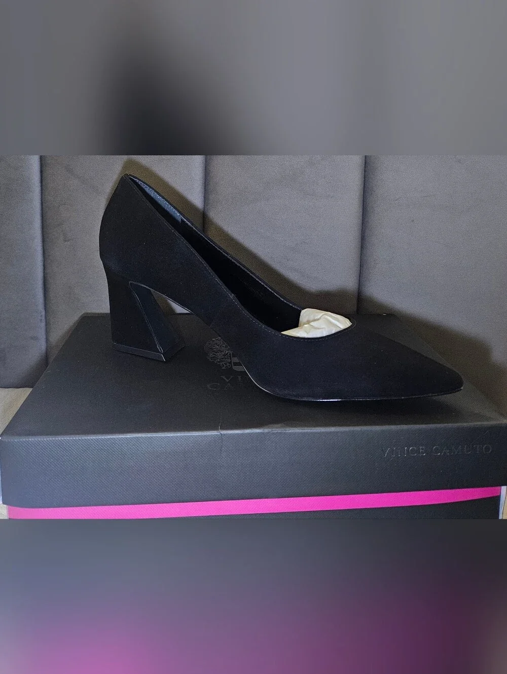 Vince Camuto Black Suede Flared Block Heel Pumps Size 9M